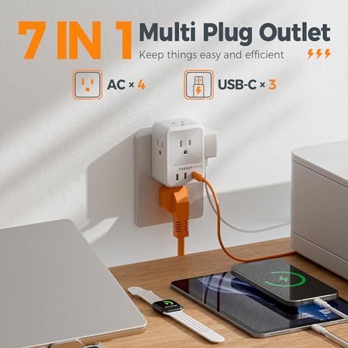 TESSAN Versatile 4-Outlet Surge Protector with 3 Fast USB Charging Ports (2 USB-C) – Ultimate Wall Outlet Extender for Home, Office, and Dorm – Maximize Device Connectivity with Superior Safety Features and Compact Design