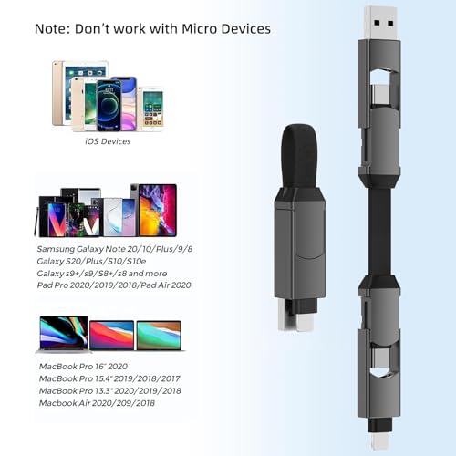 Multi Keychain Charging Cable Travel Portable Charger Cable Magnetic 4 in 1 USB C Cable Compatible with IP 15/15 Pro/ 15 Plus/ 15 Pro Max/MacBook/Galaxy (Lava Black) – Enhanced Compatibility and Speed