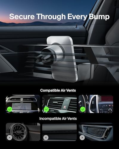 Belkin Mag Safe Vent Mount Pro for i Phone – Premium Car Phone Holder with Adjustable Clip, Fast Wireless Charging, and Sleek Silver Design for Ultimate Convenience and Compatibility
