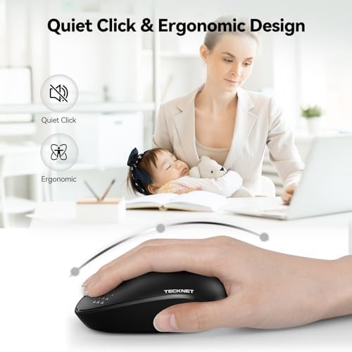 TECKNET 2.4 GHz Wireless Mouse – Ultra-Quiet & Portable Computer Companion with Adjustable DPI, USB Receiver, and Ergonomic Design for Seamless Use Across Chromebook, Laptop, PC & Mac – Enhance Productivity Effortlessly
