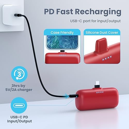 Ultra-Compact 5200 m Ah USB C Power Bank – Fast Charging Mini Portable Charger for i Phone 16/16 Plus/15/15 Plus/15 Pro Max, Galaxy S25/S24, i Pad, and Android Devices – Essential Power Solution for On-the-Go Charging