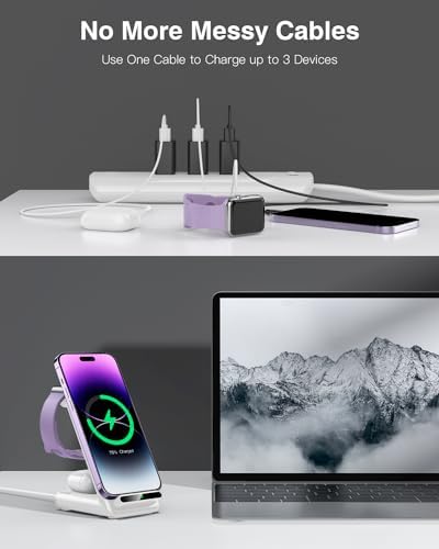 Ultimate 3-in-1 Wireless Charging Station for Apple Devices: Fast Charger Compatible with Apple Watch Ultra (Models 10-3), i Phone 16-11, and Air Pods Pro – Sleek Design with Enhanced Safety Features for Home and Office Use