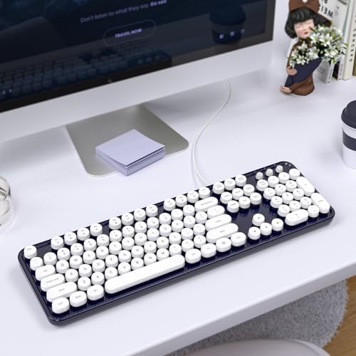 Retro-Inspired Full Size Typewriter Keyboard with Number Pad – Wired USB Keyboards for Windows 7, 8, 10, 11 | Enhance Your Typing Experience with Classic Charm and Modern Efficiency | Perfect for Home and Office Use