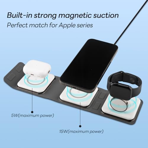 Ultimate 3-in-1 Foldable Magnetic Wireless Charging Station for i Phone, Air Pods, and Apple Watch – Fast, Portable Travel Charger for i Phone 16/15/14/13/12 Series, Air Pods 2/3/Pro, i Watch Ultra/8/7/SE/6/5/4/3/2 – Sleek Design for Effortless Charging Anywhere
