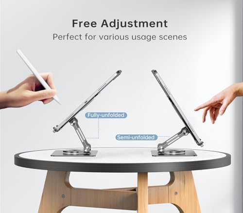 Versatile 360° Rotating Tablet Stand Holder – Durable Dual Rod Aluminum Design for Enhanced Stability and Adjustable Viewing – Universal Compatibility with i Pad, Samsung, Kindle, and More – Sleek Black Finish for Modern Workspaces – Perfect for Multitasking, Video Watching, and Reading Comfortably