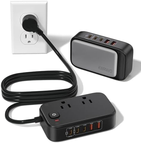Ultimate 7-in-1 Power Strip with 65 W Ga N Technology | Flat Plug Design for Space-Saving | 3 USB-C & 2 USB-A Ports for Rapid Charging | 2500 W AC Outlet for Home, Office, College & Travel | Versatile Surge Protector for All Devices