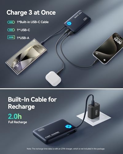 INIU Paw Go 10,000 m Ah Portable Charger – 45 W Fast Charging Power Bank with Built-in USB-C Cable in Vibrant Tropic Punch – Essential Travel Companion for i Phone 16/15 Pro Max & Samsung S25/S24 – Sleek, Lightweight Design for Effortless On-the-Go Power Solutions