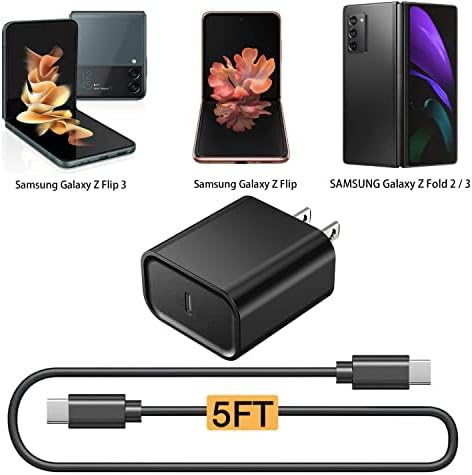 Ultra-Fast 18 W USB-C PD Wall Charger for Samsung Z Flip & Z Fold Series – Includes 5 FT Type C Charging Cable for Enhanced Performance and Versatility – Ideal for Quick Charging, Travel, and Everyday Use – Compatible with Z Flip 6/5/4/3 and Z Fold 6/5/4/3/2 5 G Smartphones – Premium Overcurrent and Overheating Protection – Elevate Your Charging Experience Today!