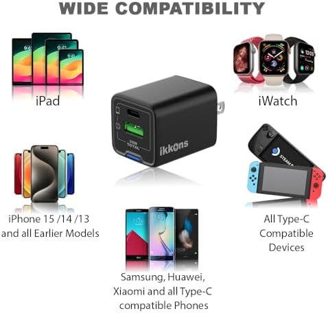 Premium 35 W Ga N Dual Port Fast Wall Charger – Compact USB-C & USB-A Charging Solution for i Phone 15/14/13/Pro/Max and Samsung Galaxy S24/S23/S22/S21 – Stylish Black Finish for Ultimate Portability and Versatile Device Compatibility