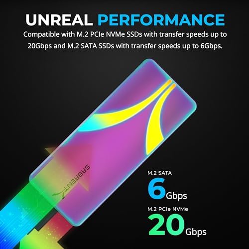 SABRENT Rocket RGB USB-C 20 Gbps M.2 SATA/NVMe SSD Enclosure – Special Edition for Maximum Speed and Versatile Compatibility – Elevate Your Data Transfer Experience with Stunning RGB Design and Durable Aluminum Build