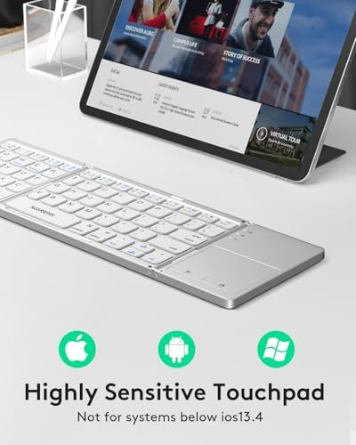 Samsers Portable Bluetooth Keyboard with Touchpad – Ultra-Slim Foldable Wireless Keyboard for Effortless Typing on Android, Windows, and i OS Devices – Rechargeable, Travel-Friendly Design with Device Holder – Black