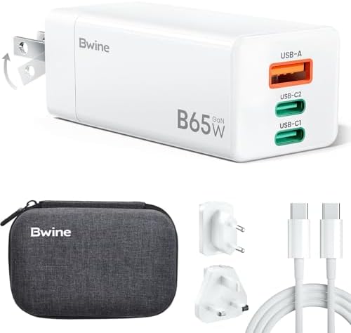 Bwine 65 W Ga N USB-C Charger: Ultra-Compact, Multi-Port Fast Charging Adapter for i Phone 16, Galaxy S24, Note 20/10+, Drones – Smart Travel Power Solution for Quick Device Charging Anywhere