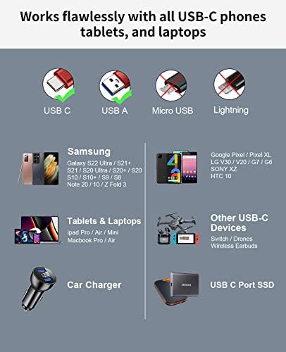 High-Speed USB A to USB C Cable (3.3 FT & 10 FT) – 10 Gbps Data Transfer, 60 W Fast Charging for Samsung Galaxy S23/S22/S21/S20/S10 Ultra & All Type C Devices – Durable Nylon Braided Design for Ultimate Flexibility and Performance