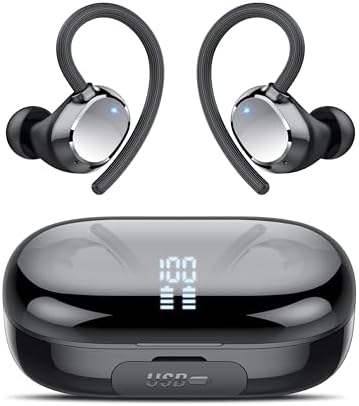 Ultimate Bluetooth 5.3 Sport Earbuds with 128 Hour Playtime – IPX7 Waterproof Design & Deep Bass Audio for Unmatched Workout Performance – Ergonomic Earhooks for Secure Fit – Advanced Noise Cancelling Microphone for Crystal Clear Calls – Ideal for Active Lifestyles and Running Enthusiasts