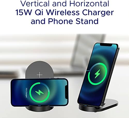 15 W Dual-Coil Fast Wireless Charger Stand for i Phone & Samsung Galaxy – Energy-Saving USB Type-C Charging Dock with Auto-Off Safety Feature – Sleek Black Design for a Modern Look – Clutter-Free Convenience for Effortless Power-Up