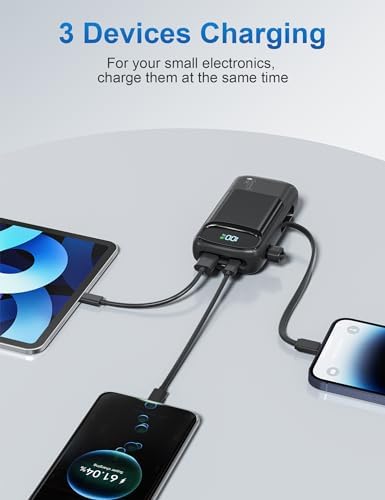 Compact 10,000 m Ah Fast Charging Power Bank with Built-In USB-C Cable for i Phone 16/15, Mac Book, Galaxy, and i Pad – Ultimate Travel Battery Pack for On-the-Go Charging Needs