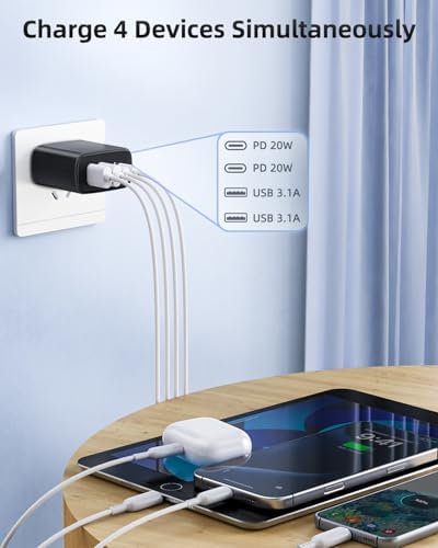 40 W Dual PD Fast Charging 4-Port USB C Charger Block Duo – Universal Compatibility for i Phone 16-11 Pro Max & Samsung Devices – Efficient Multi-Device Power Adapter for Home, Office, and Travel Use