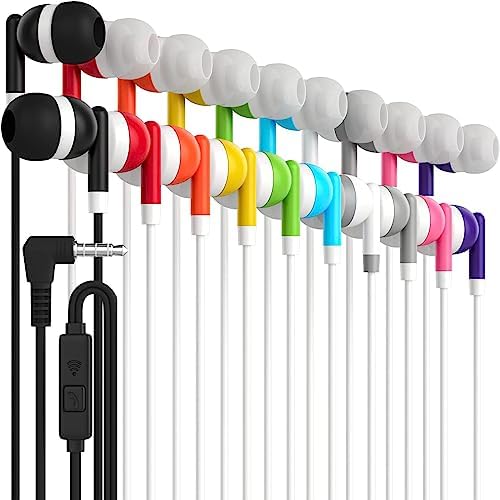 Maeline Noise-Isolating Bulk Earbuds with Microphone – 10-Pack Multi-Color Wired In-Ear Headphones for Students and Travelers – Comfortable Fit, 3.5 mm Compatibility for i Phone, Android, and MP3 Players – Durable Audio Solution for Classrooms and Libraries