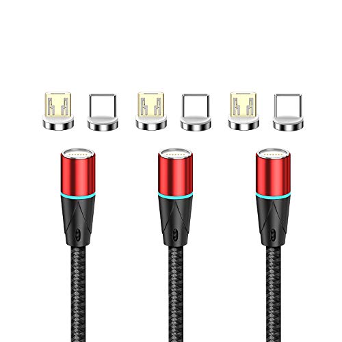 Net Dot Gen12 Magnetic Fast Charging & Data Transfer Cable – 3 Pack, 3.3 ft Red Cables with Micro USB & USB-C Connectors for High-Speed Connectivity and Enhanced Device Compatibility – Effortless Charging and Syncing for Smartphones and Accessories