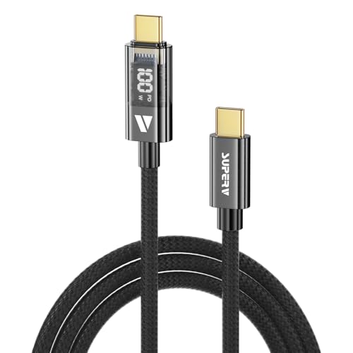 SUPERV 6.6 ft Type C Fast Charging Cable – Premium Nylon Braided USB C Charger with 100 W Power Delivery, High-Speed 480 Mbps Data Transfer, and LED Charging Status Indicator – Ideal for Laptops, Smartphones, and Tablets