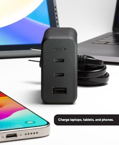 Mophie 100 W Ga N USB-C Power Adapter – Triple-Device Fast Charger for Mac Book, i Pad, i Phone, Samsung Galaxy, Google Pixel & More – Includes 1.5 m USB-C Cable – Eco-Friendly Design for Sustainable Charging on the Go