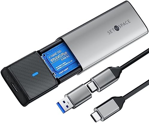 Tool-Free M.2 SSD Enclosure for NVMe & SATA Drives – Ultra-Fast USB C/USB A Adapter with 11.81-Inch Cable, Compact Aluminum Design for Enhanced Heat Dissipation and Compatibility with M-Key/B+M Key – Ideal for Gamers and Content Creators