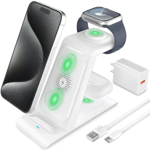 HATALKIN Advanced 3-in-1 Wireless Charging Hub: Ultimate Power Station for Apple Watch, i Phone 16/15/14/13/12 Pro Max/X/XS, and Air Pods Pro – Rapid Intelligent Charging in a Modern, Space-Saving Design for Effortless Home and Office Efficiency