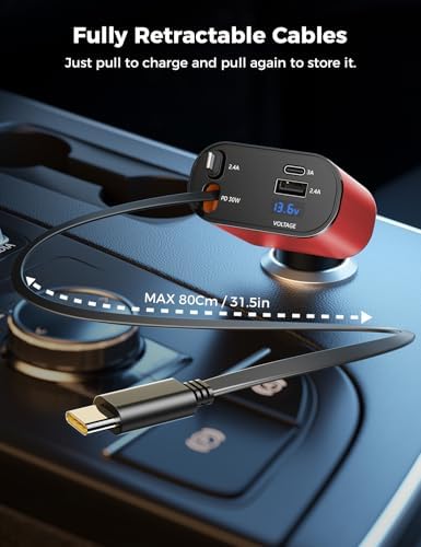 Introducing the SUPERONE 4-in-1 Retractable Fast Car Charger: Ultimate On-the-Go Charging Solution for i Phone, Galaxy & Pixel Devices – Featuring 2.6 ft Tangle-Free Cord, Enhanced USB C & Apple Compatibility, and Sleek Design for Effortless Portability. Experience lightning-fast charging to keep your devices powered during road trips or daily commutes, ensuring you’re always connected. This innovative retractable charger is engineered for maximum efficiency, accommodating a wide range of smartphones including i Phone 16, 15/15 Pro Max, 14, 13, 12, 11 and popular Galaxy and Pixel models. With its compact construction and high-quality materials, this charger not only enhances your charging experience but also withstands everyday wear and tear. Elevate your mobile charging with the SUPERONE car charger – where convenience meets cutting-edge technology for busy professionals and families on the move.