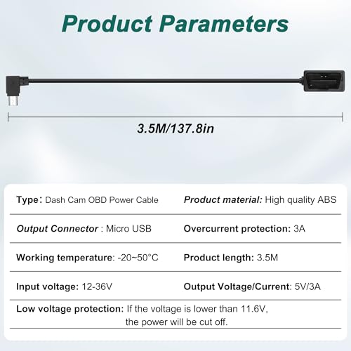 MEIRIYFA OBD OBD2 Power Cable for Dash Camera OBD to USB Type C Right Angle Hardwire Charger 90° Degree Wire Cord,12V-24V to 5V 3A 24 Hours Surveillance/Acc Mode with Switch Button (USB Type C) – Enhanced Compatibility and Speed