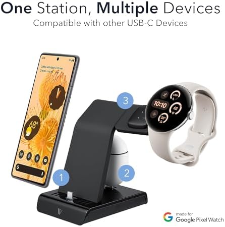 Wasserstein 3-in-1 USB-C Charging Hub for Google Pixel Devices and Fitbit: Ultimate Rapid Charging Station for Pixel Watch and Fitbit Versa 3/4 – Streamlined, Durable, and Travel-Friendly Power Solution for Home or Office Efficiency