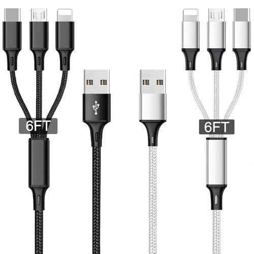 Versatile 3-in-1 Multi Charging Cable Set – 4 ft Braided USB C, Micro USB & Lightning Cable Duo (Red & Black) for Fast Charging and Data Transfer – Perfect for Smartphones, Tablets, and More – Durable, Tangle-Free Design for Maximum Convenience and Efficiency