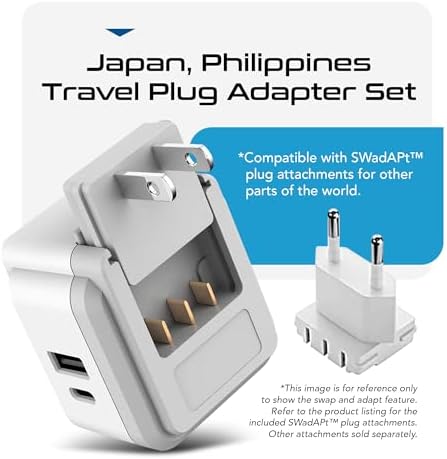 Compact Travel Power Adapter Set for Brazil, Peru & Chile – 20 W Dual USB & USB-C Charger with 2 USA Sockets – Fast Charging with Type C & N Attachments – Portable Plug Converter for Global Travelers – Stay Connected Anywhere