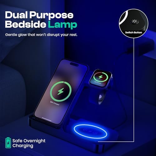 Ultimate 4-in-1 Wireless Charging Station for i Phone, Apple Watch, and Air Pods – Fast Qi-Certified Dock with Foldable Design, Extra USB Port, and Sleek Black Finish for Enhanced Device Organization and Efficiency