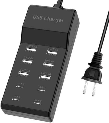 10-Port USB Charging Station – Fast Charging Dock with 6 USB-A & 4 USB-C Ports for Phones, Tablets, and Smartwatches – Sleek White Multi-Device Charger for Home and Office Efficiency