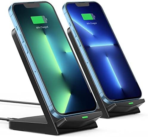 Dual Pack Wireless Charging Stand – 15 W Fast Charge for i Phone 15/14/13/12/11 Pro Max & Galaxy S23/S22/S21/S20 – Ergonomic Design for Home & Office – Universal Compatibility for Google Devices & More – Tangle-Free Convenience for Seamless Charging Experience