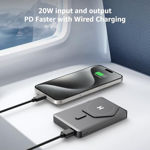 Magnetic Portable Charger – 10,000 m Ah Wireless Power Bank with 20 W PD Fast Charging for i Phone 16/15/14/13/12 & Air Pods – Durable Alloy Design for Effortless Travel & Seamless Compatibility – Sleek Black Finish for Modern Aesthetics