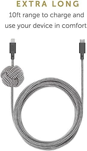 Native Union Night Cable – 10 ft Heavy-Duty USB-C to Lightning Charging Cable with Weighted Knot for i Phone 14 and Earlier – MFi Certified, Fast Charging, Stylish Zebra Design for Ultimate Convenience and Durability