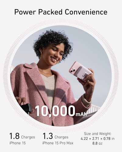 Anker Mag Go Power Bank for i Phone 15/14/13 – 10,000 m Ah Qi2 Certified Ultra-Fast Wireless Charger with Smart Display & Foldable Stand – Compact Portable USB-C Battery Pack for Effortless Charging on the Go