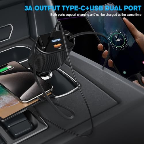 Experience Ultimate Power on the Road: PLDHPRO 80 W Retractable Car Charger – 4-in-1 Fast Charging Adapter with Dual Type-C Cables for i Phone 16, i Pad, and Samsung – Essential Vehicle Accessory for Efficient Charging and Easy Storage – Perfect Gift for Tech Enthusiasts and Travelers