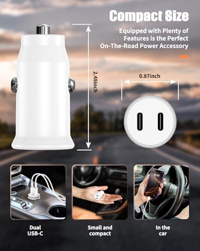 Dual-Port 45 W USB C Car Charger Adapter for Apple Devices – MFi Certified Fast Charger with 3 ft Lightning Cable (Pack of 2) – Rapid Charging for i Phone 14/13/12/11 Pro Max, i Pad, and Air Pods – Durable & Portable Power Solution for On-the-Go Lifestyle