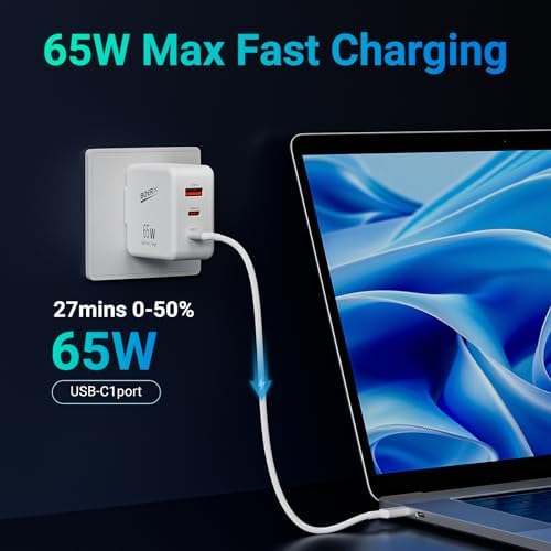 65 W Gallium Nitride USB C Charger – Ultimate Multi-Port Fast Charging Block for Efficient Power Management | Compact and Lightweight Design for Professionals and Travelers | Rapid Charging for Laptops, Smartphones, and Tablets with Advanced Safety Features