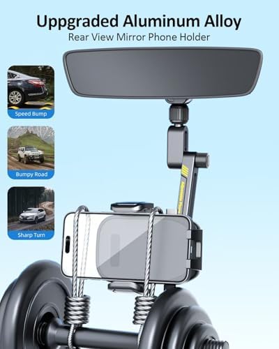 Premium Aluminum Alloy Rear View Mirror Phone Holder – Adjustable Smartphone Car Mount with Rotatable Cradle for Hands-Free Navigation and Enhanced Safety – Universal Fit for All Smartphones, Tool-Free Installation, Sleek Design for Modern Vehicles