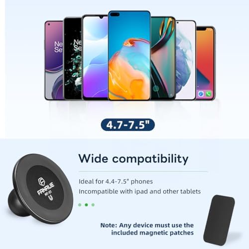 FANAUE 360-Degree Adjustable Magnetic Car Phone Mount – Premium Dashboard & Windshield Holder for 4.7-7.5″ Smartphones – RAM Mount B Size Compatible – Enhance Driving Safety with Secure Grip & Quick Access – Durable, Easy-to-Clean Design for Ultimate Convenience