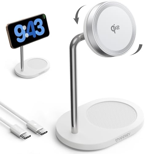 THREEKEY Qi2 15 W Magnetic Wireless Charging Hub – Ultimate Adjustable Charging Station for i Phone 16-12 Series & Air Pods with Dual-Sided Magnetic Grip, 180° Rotatable Design, and Sleek Space-Saving Aesthetics for Effortless Home and Office Power Solutions