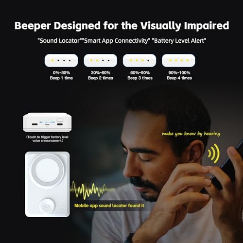 15000 m Ah Magnetic Wireless Power Bank – Fast USB-C Charger with 4 Ports, Visually Impaired-Friendly Beeper & App Tracking for i Phone 12-16 & Samsung Galaxy – Ideal for On-the-Go Charging & Enhanced Compatibility