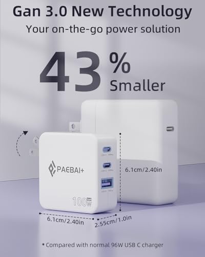 Ultra-Fast 100 W Ga N USB-C Charger Block – Triple-Port Travel Adapter for Mac Book, Dell, i Phone 16/15, Samsung Galaxy & All USB-C Devices – Compact, Foldable Design for Efficient Power Delivery on the Go