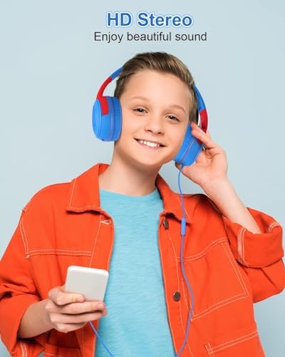Vibrant Purple/Red ELECDER S8 Wired Kids Headphones with Adjustable Volume Control – Safe Sound Technology (85/94 d B) for Hearing Protection – Comfortable Fit for Growing Children – Perfect for School, Travel, and Play – Built-in Microphone for Effortless Communication – Compatible with Tablets and Smartphones – Durable Design for Everyday Adventures
