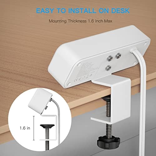 Premium Desk Clamp Power Strip with USB C – 3 Outlet Extension Cord for Streamlined Workspaces, 6.5 ft Thin Cable, Space-Saving Flat Plug Design for Easy Mounting on 1.6 inch Desktops – Fast Charge Capability for Modern Devices