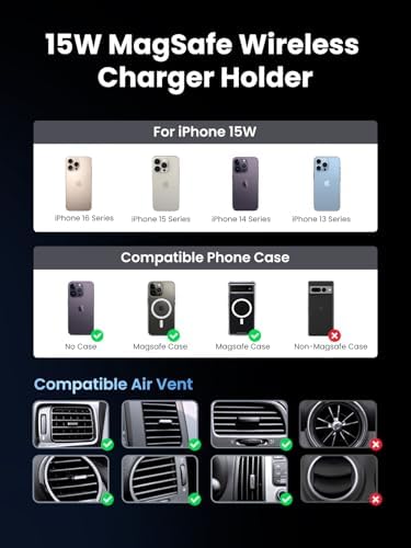 UGREEN Qi2 Magnetic Wireless Car Charger – 15 W Fast Charging Mount for i Phone 12-16 Series | Seamless Power Solution with LED Indicator for Effortless On-the-Go Charging and Secure Device Stability