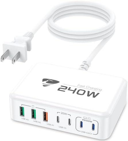 Powerful 240 W USB-C Charging Hub – Ultra-Compact 7-Port Ga N Charger for Fast Multi-Device Charging – Perfect for Mac Book Pro, i Phone, and Samsung Laptops – Efficient, Safe Power Solution for Home, Office, and Travel Adventures